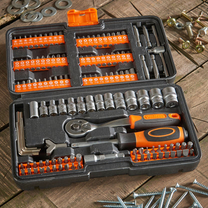 - VonHaus 130pc Socket + Bit Set Including 72-Teeth Ratchet Handle -
