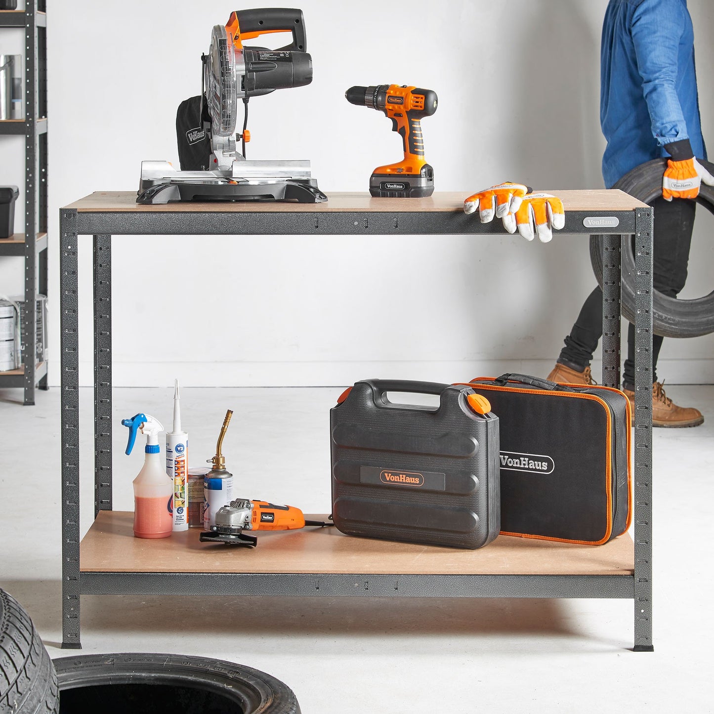 - VonHaus Work Bench - Heavy Duty Garage Workbench with Storage for General DIY Tasks