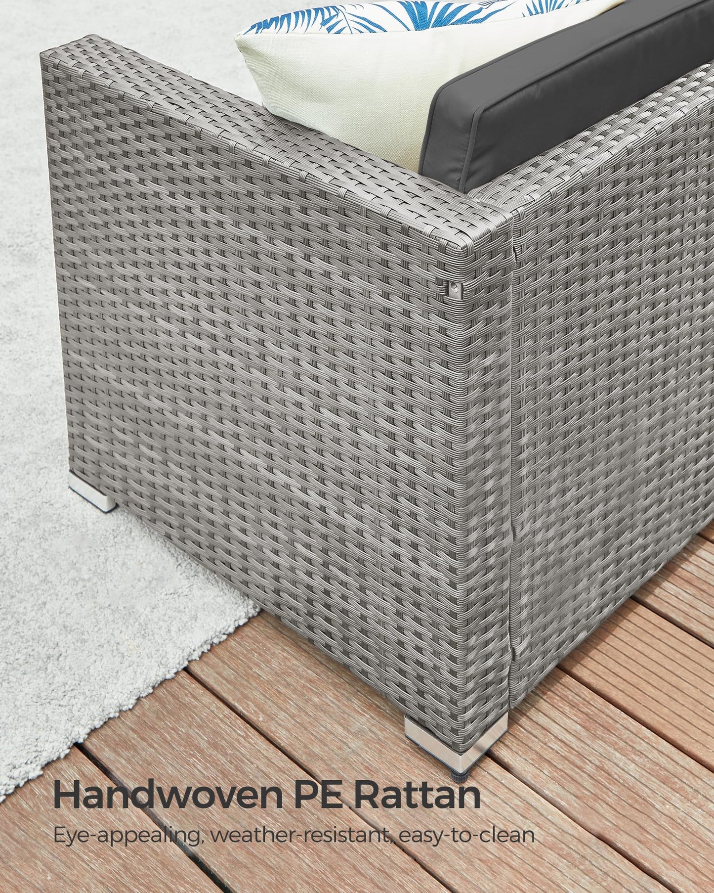 - SONGMICS Garden Furniture Set | PE Rattan Patio Furniture Set | Outdoor Corner Sofa Couch | Comes With Cushions and Glass Table | Grey GGF005G55 -