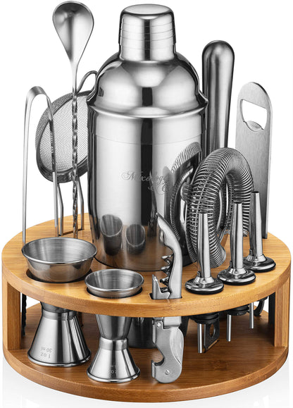 - Mixology & Craft Cocktail Shaker Set -| 15-Piece Cocktail Making Set w/Bamboo Stand -