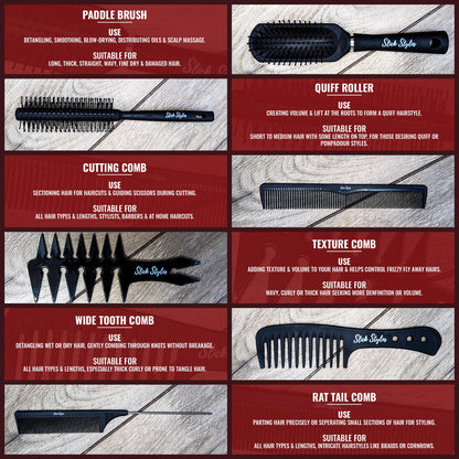 - Slick Styles Hair Brush and Hair Comb Set of 6 for Styling | Mens Hair Brush Set -