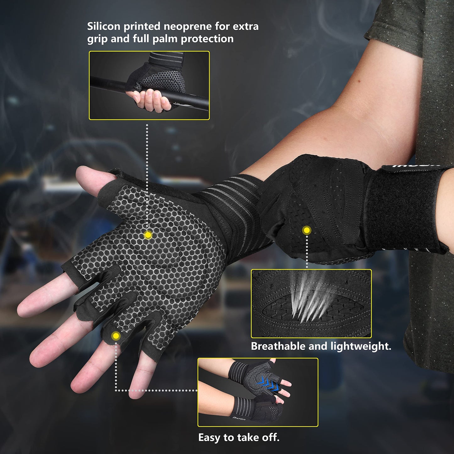 - ihuan Ventilated Weight Lifting | Gym Workout Gloves With Wrist Wrap Support -