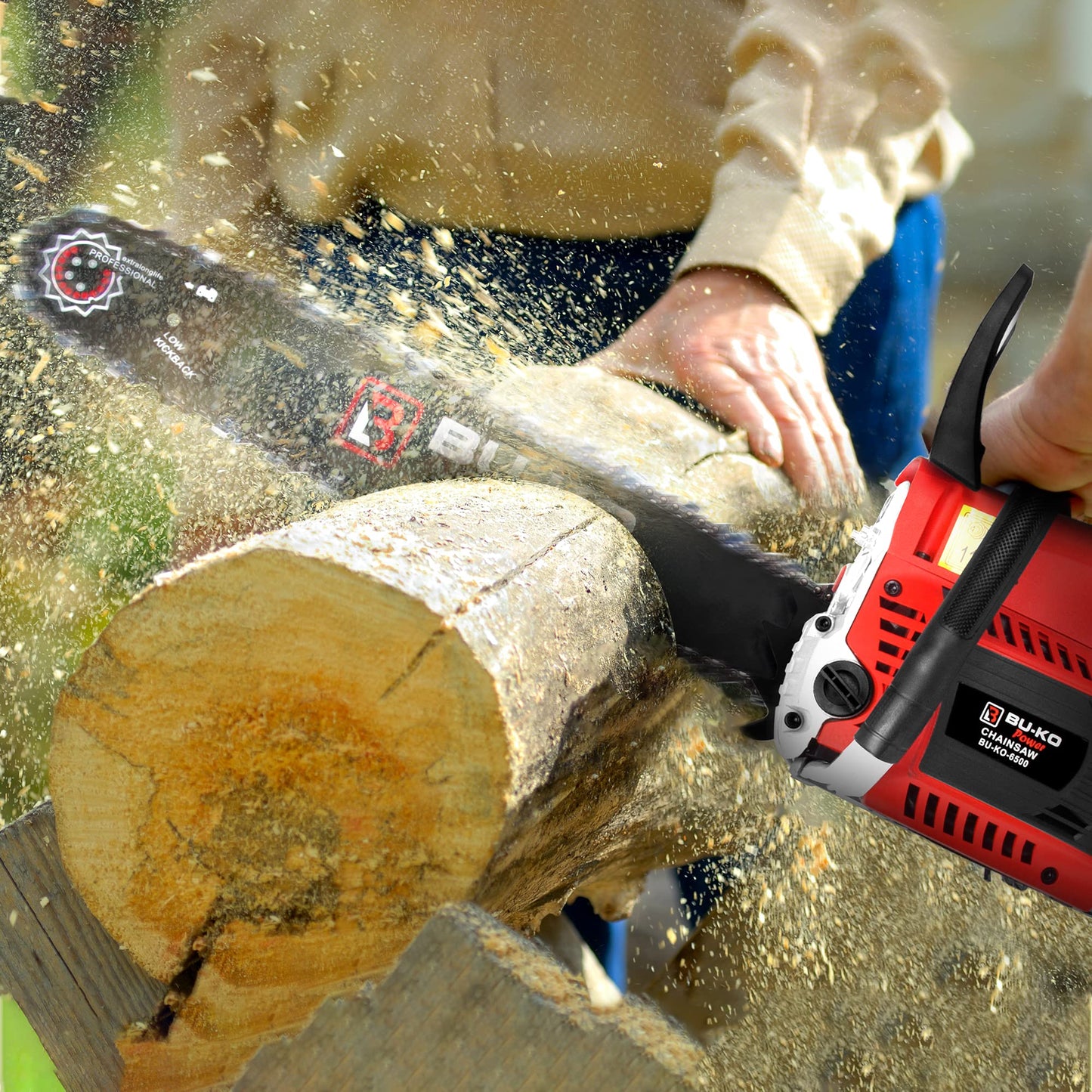 BU-KO 65cc Petrol Chainsaw 3.89HP 20" Bar with 2 Chains and 16" Bar with 2 Chains - Cover Bag and Full Safety Gear…