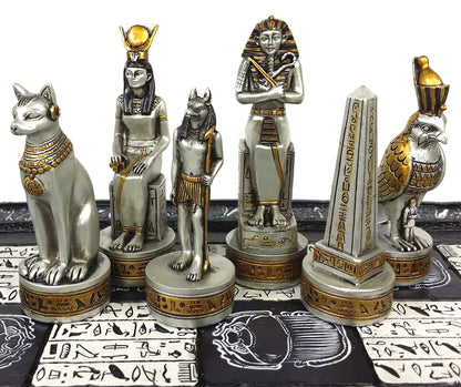 - HPL Egyptian Anubis Chess Set Black Silver and Gold Men | 16" Hieroglyphic Board -
