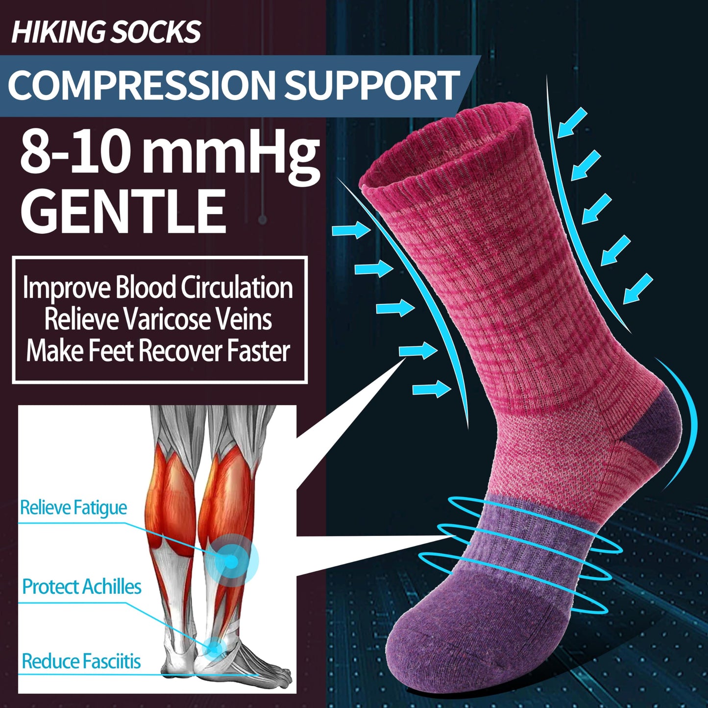 Anlisim Merino Wool Hiking Walking Thermal Socks for Women Winter Warm Boot Work Cushion Crew Socks 5 Pairs Gift Stocking Fillers(Assorted Stripes,M)