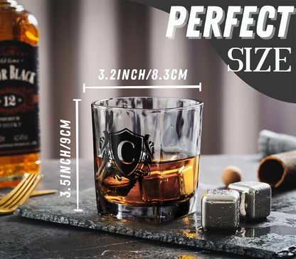 - Whisky Gifts for Men, Personalized Initial Whiskey Glass with Whiskey Stones for Dad
