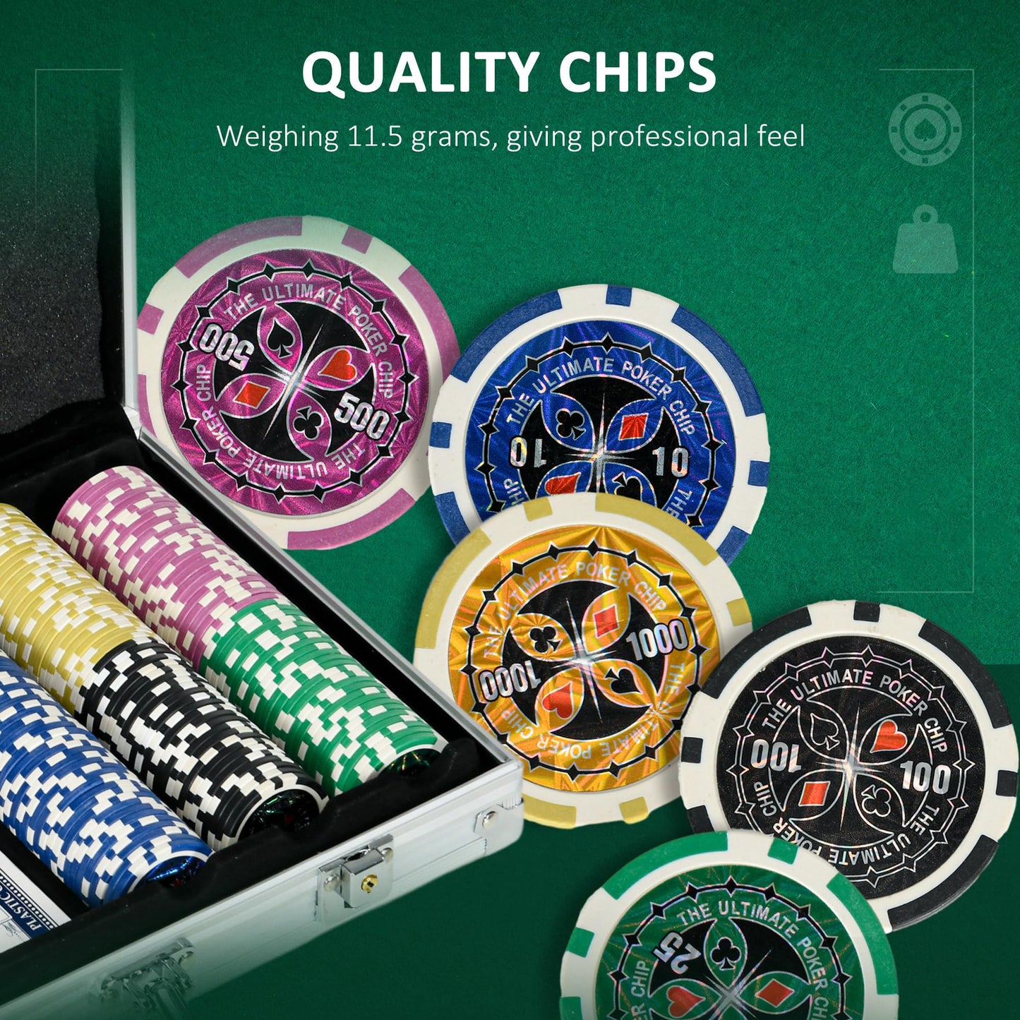 - 300-Piece Poker Chips Set with Aluminium Case | Casino Texas Holdem Poker Set with Mat -