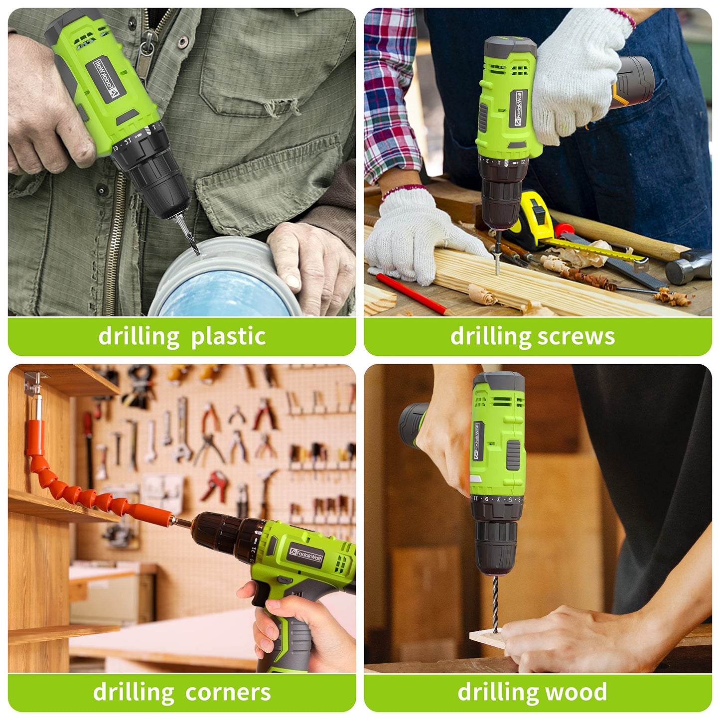 - FADAKWALT 12V Cordless Drill, Battery Power Drill Drivers | 3/8” inch Keyless Chuck | Electric Screwdriver Kit | 21+1 Torque Setting | Combi Drill with Li-Ion Battery and Charger -