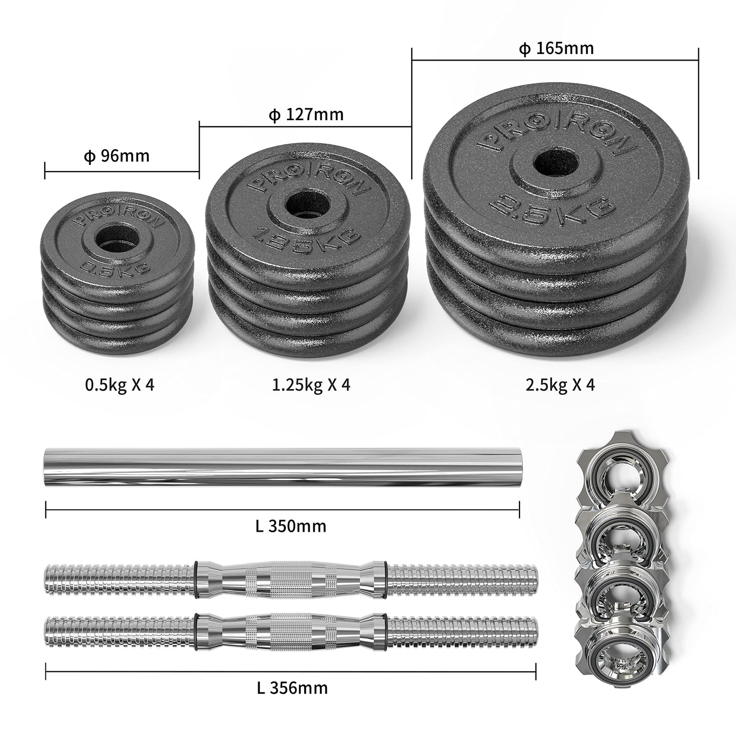 - PROIRON 20kg Cast Iron Adjustable Dumbbell Set | Hand Weight with Solid Dumbbell Handles -