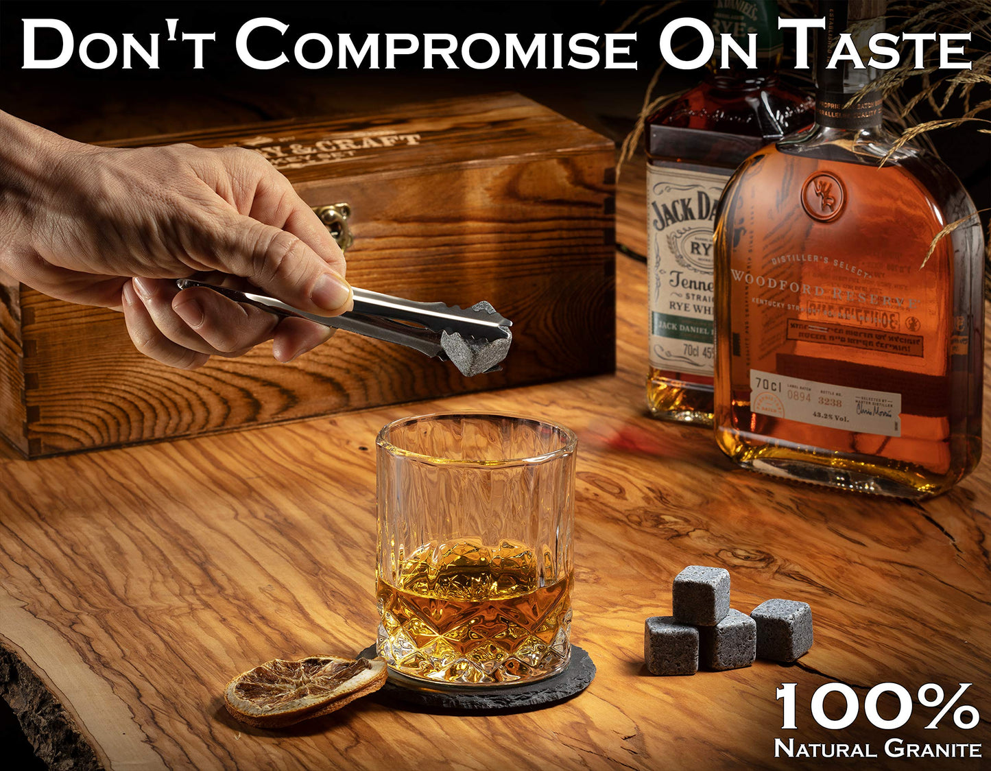 - Whiskey Stones Gift Set for Men | Whiskey Glass and Stones Set with Wooden Box