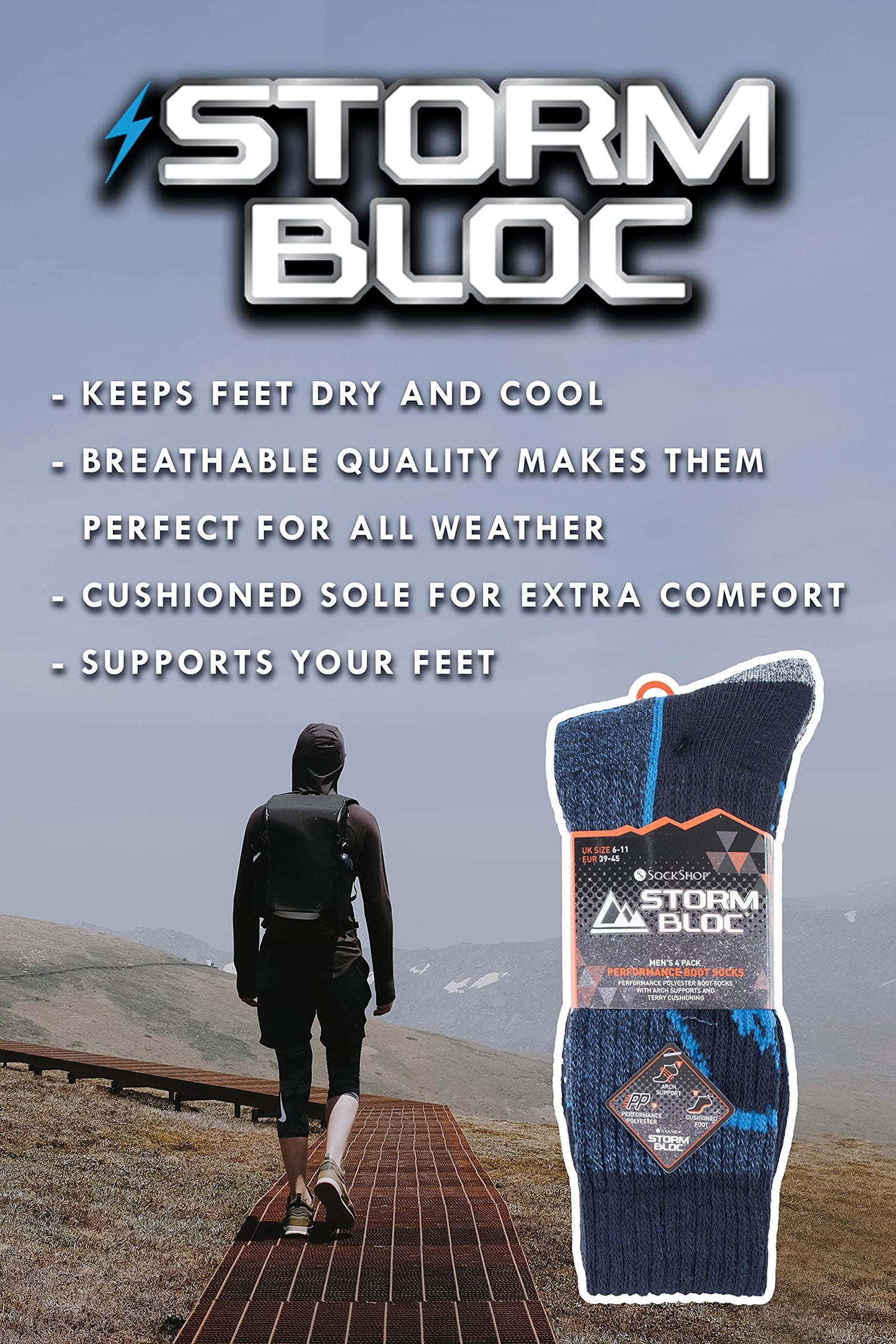 - Storm Bloc | Hiking Walking Socks | Arch Support | (Pack of 4) -