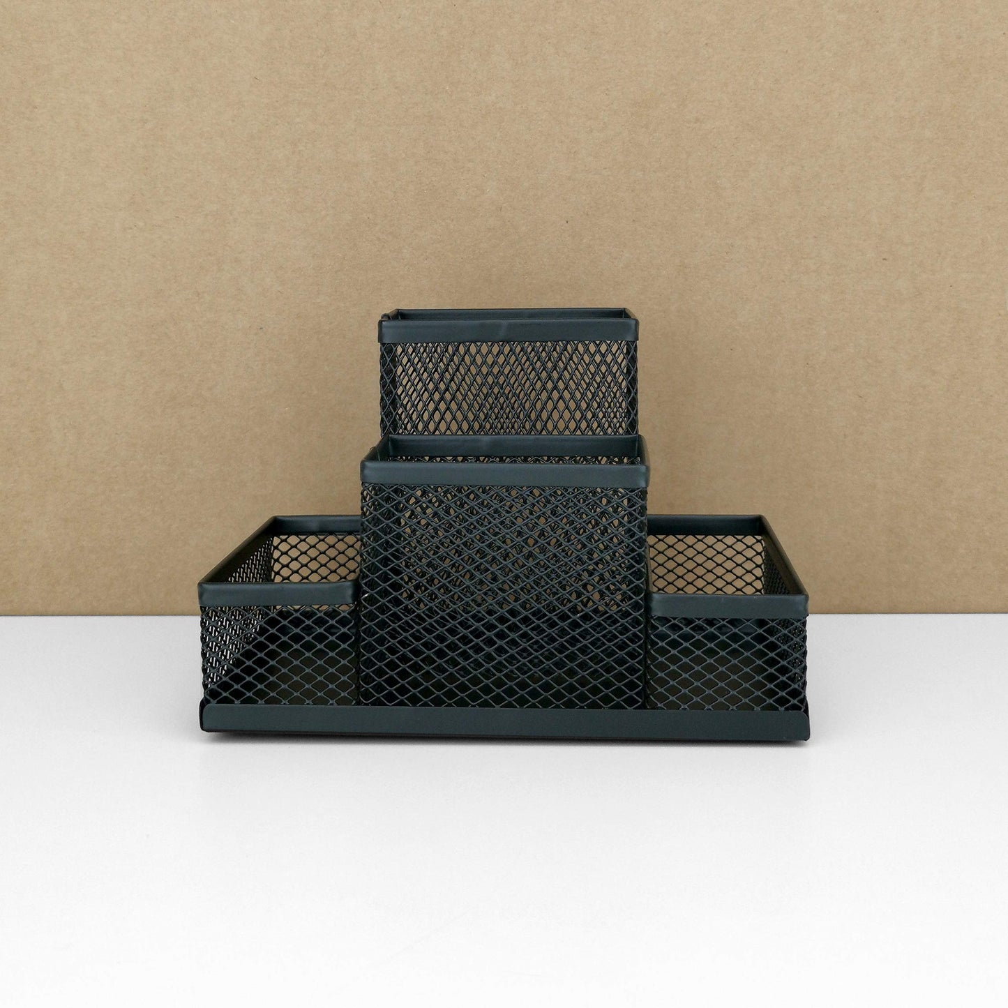 D.RECT Desk Organiser, Pen Holder, Metal Desk Organiser, Office Tray with Memo Holder, Mesh 103 x 154 x 103 mm, Black, (110446)