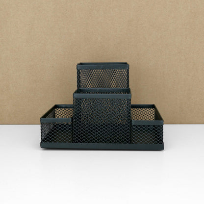 D.RECT Desk Organiser, Pen Holder, Metal Desk Organiser, Office Tray with Memo Holder, Mesh 103 x 154 x 103 mm, Black, (110446)