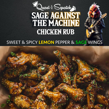 BBQ Rub for Chicken by Quasi & Squatch - Sage Against The Machine - Chicken Rub (Smokey Lemon Pepper & Sage) Smoked Chicken & Wings Rub Seasoning | Dry Spice for Professional BBQ & Grill | Large 220g