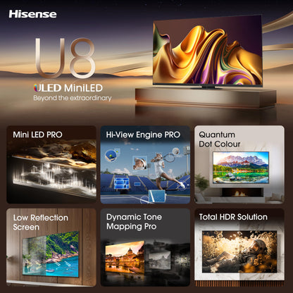 - Hisense 75 Inch Mini-LED Smart TV 75U8NQTUK | Quantum Dot Colour | Dolby Vision IQ & Atmos | iMax Enhanced | 2.1.2 Channel Speakers and Vidaa OS with Freely | Youtube | Netflix | Disney+ -
