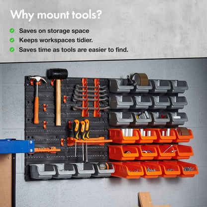 - VonHaus 44 Piece Wall Mounted Pegboard Hook, Storage Bins and Panel Set -