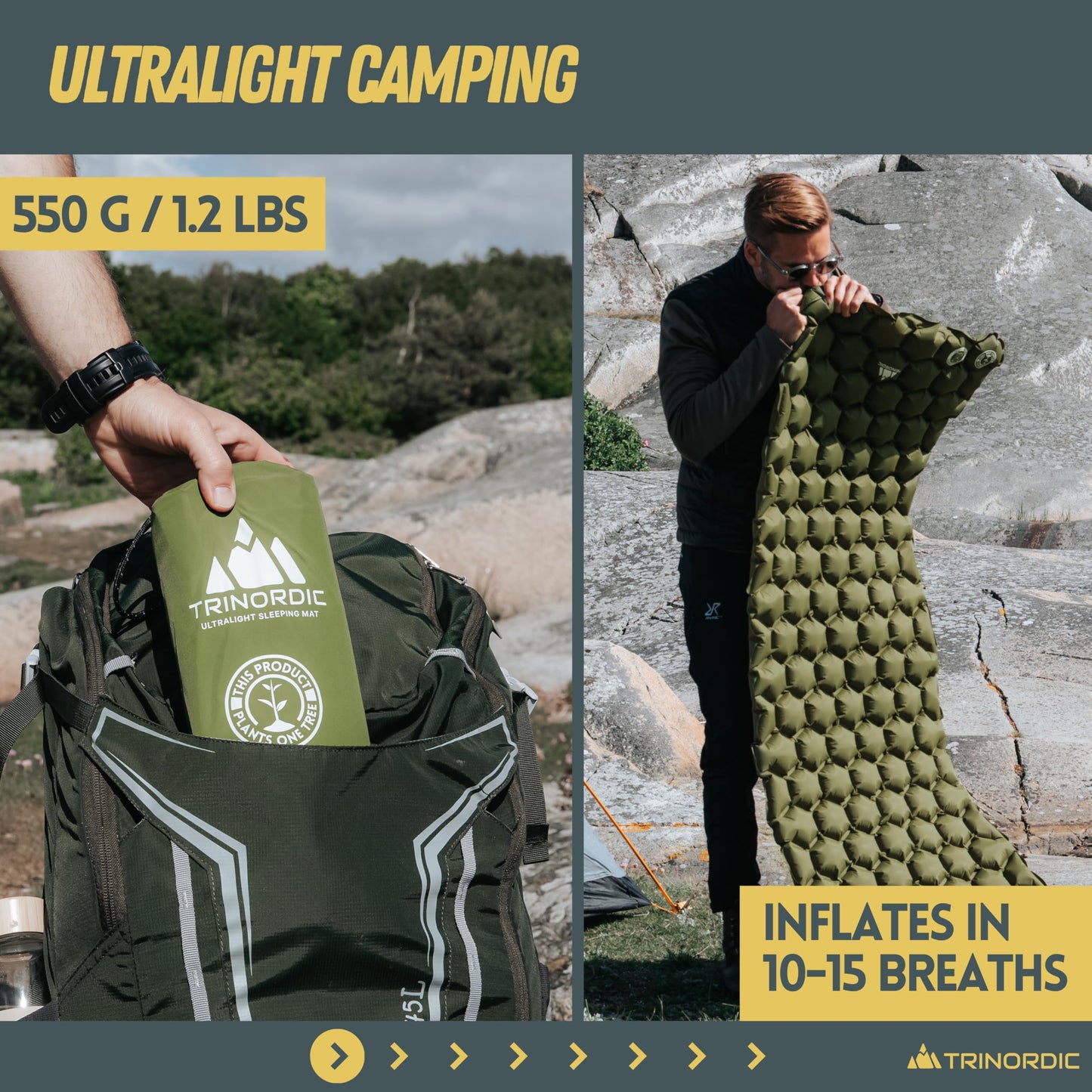 - Trinordic Ultralight Inflatable Camping Mat | With Integrated Pillow | Lightweight | Camping -