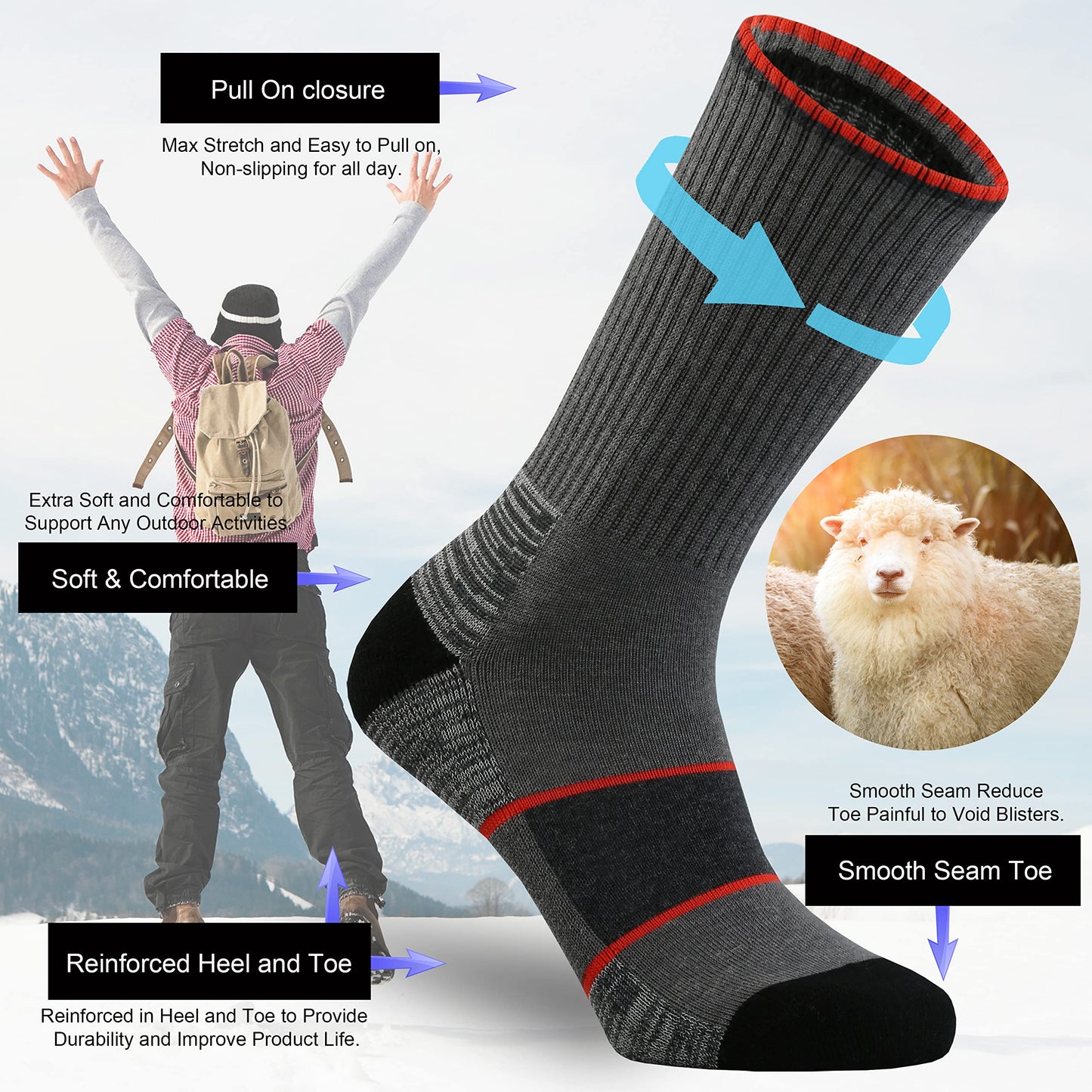 - Ortis Men's Merino Wool | Moisture Wicking Light Weight Breathable | Hiking Socks | 4 pack -