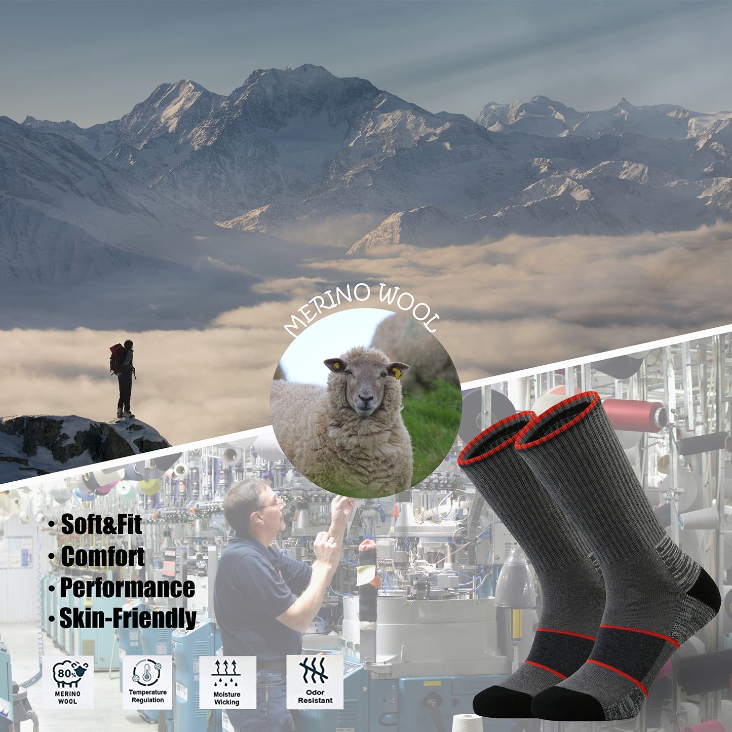 - Ortis Men's Merino Wool | Moisture Wicking Light Weight Breathable | Hiking Socks | 4 pack -