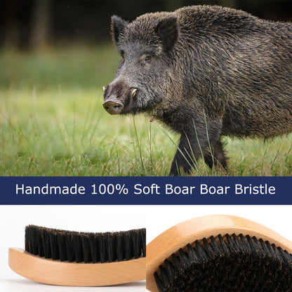 Abeis Wave Brush With Long Handle - 100% Soft Boar Bristle Men's Wave Hair Brush - Beech Wood Wave Brush For Men 360 (Wood L)