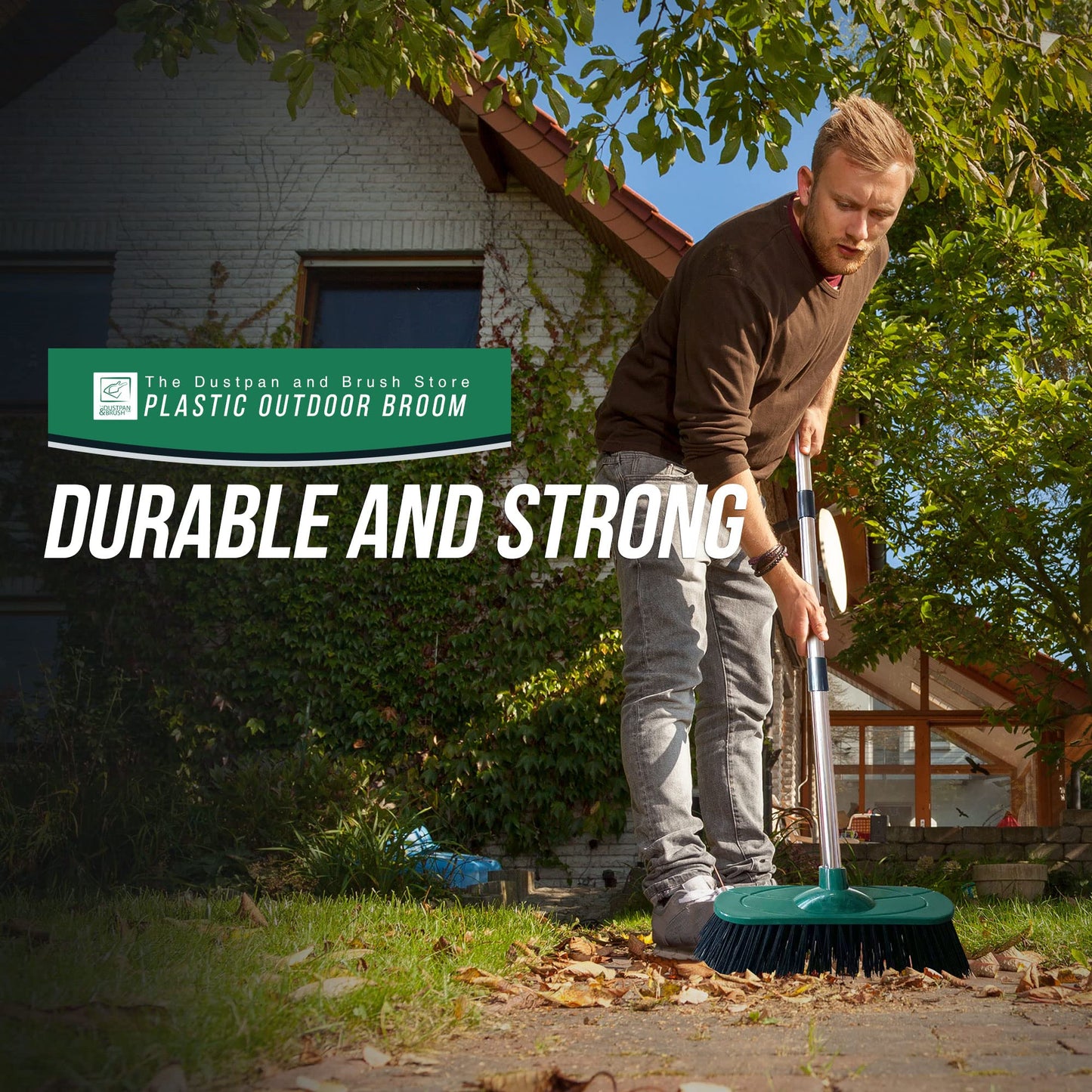 - Yard Broom Outdoor Heavy Duty, 10” Synthetic Hard Bristle Brush Head and 4-Sections Stainless Steel Handle, Stiff Sweeping Broom for Cleaning Gardens, Yards, and Driveways