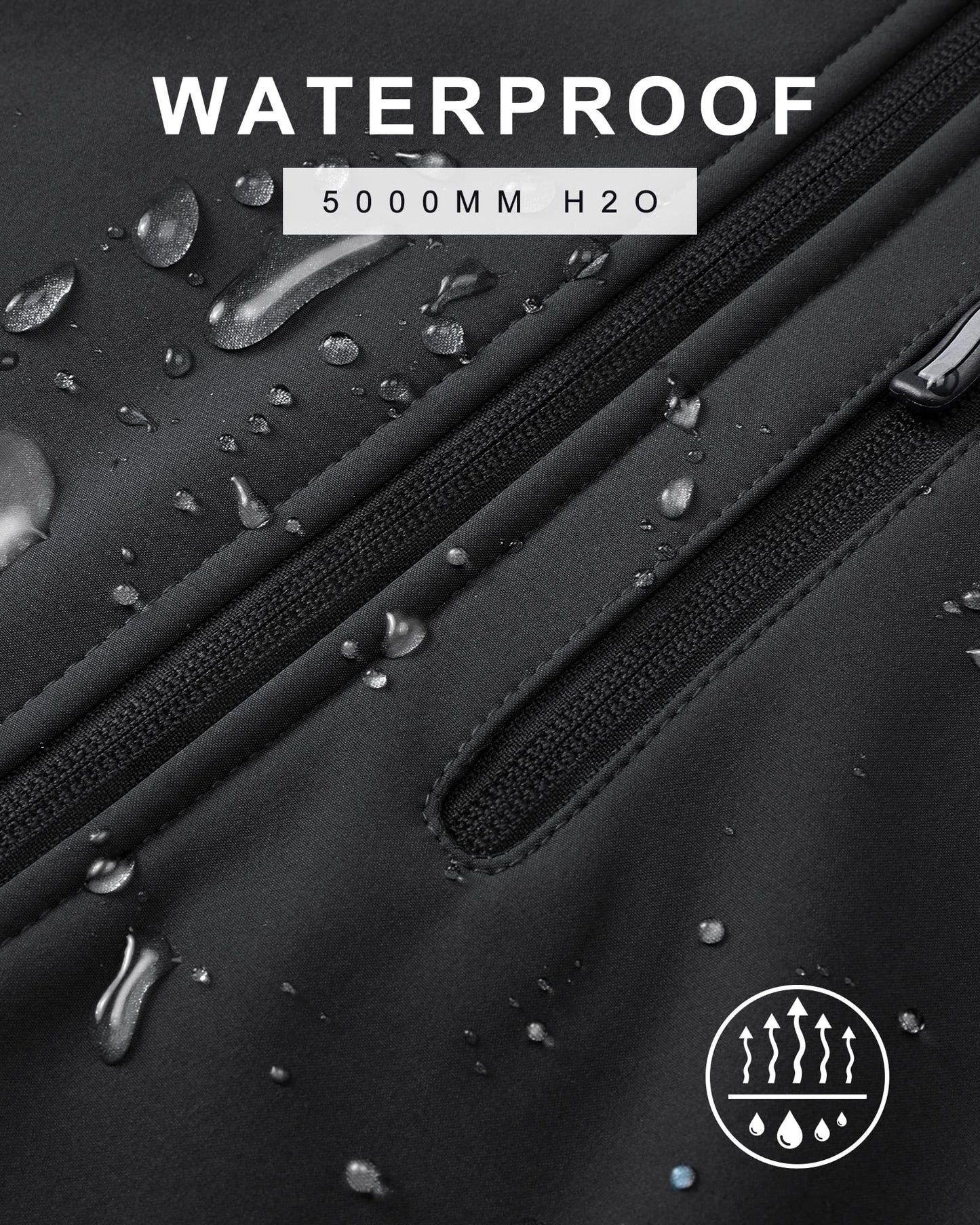 33,000ft Men's Waterproof Jackets Fleece Lining Softshell Jacket - Multi Pockets Outdoor Windproof Coat With Detachable Hood Black XL