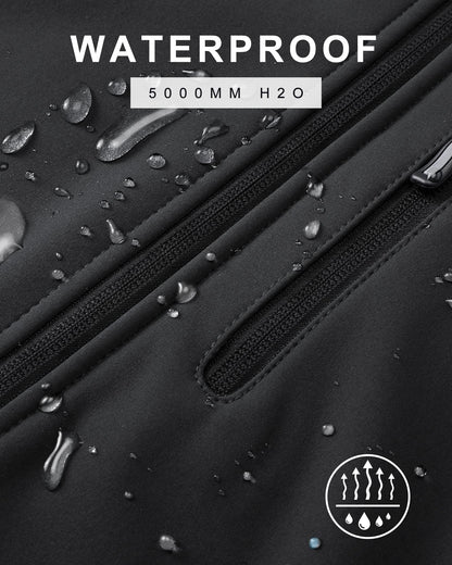 33,000ft Men's Waterproof Jackets Fleece Lining Softshell Jacket - Multi Pockets Outdoor Windproof Coat With Detachable Hood Black XL