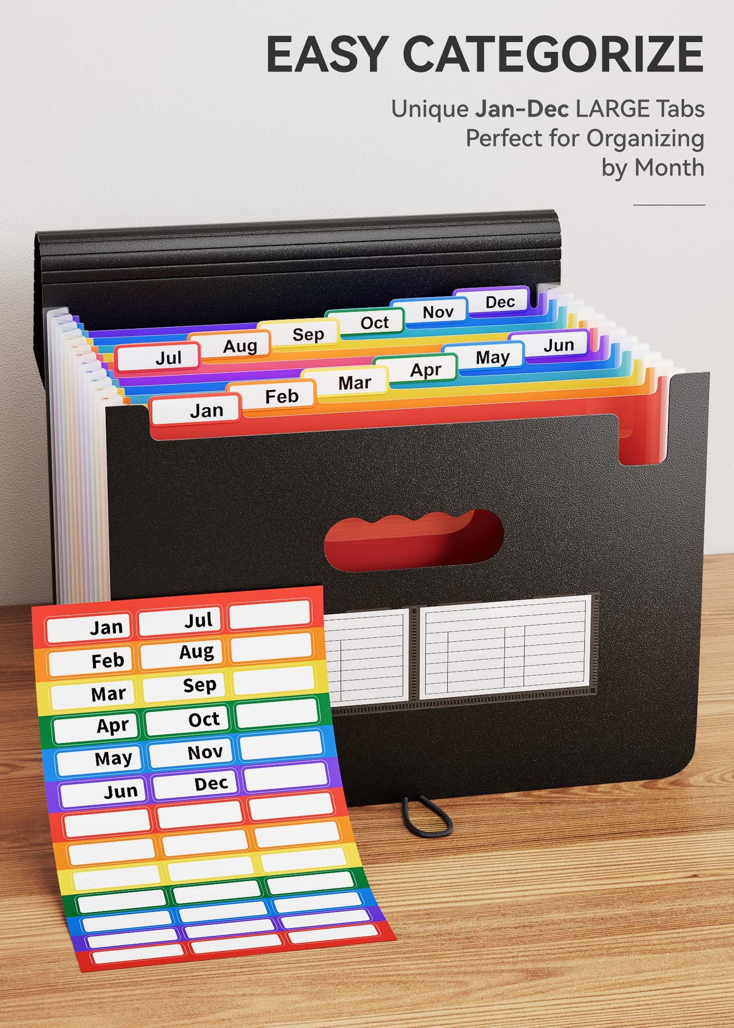 ABC life Expanding File Folder - 12 Pockets Portable Rainbow A4 File Organiser Self Standing Accordion Document Filing Box High Capacity Storage Bag for Home & Office & School (12 Pocket with Cover)