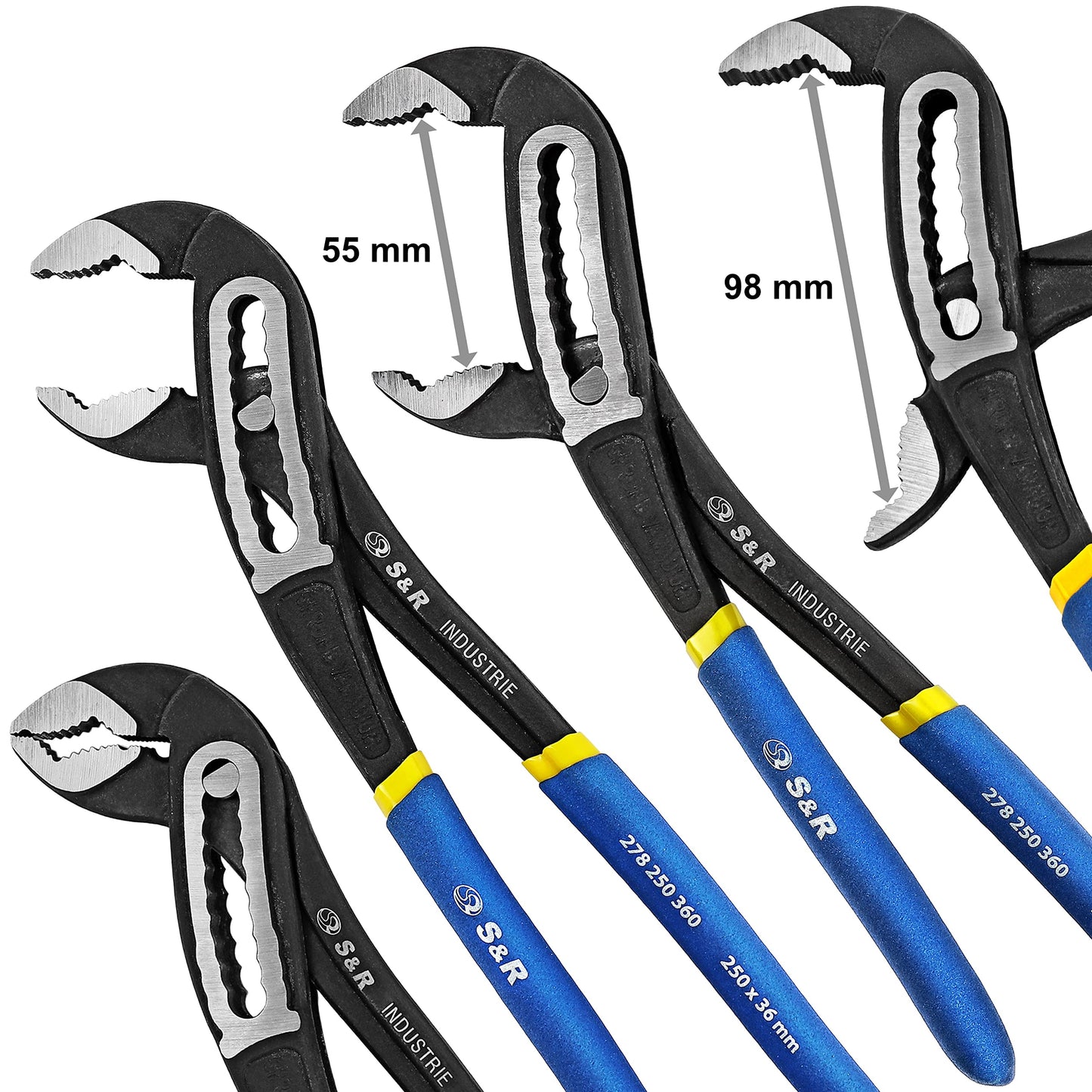 - S&R Water pump pliers | Pipe Wrench 250 x 36 mm | CR-V Steel Phosphatised | Opening width 55 mm -
