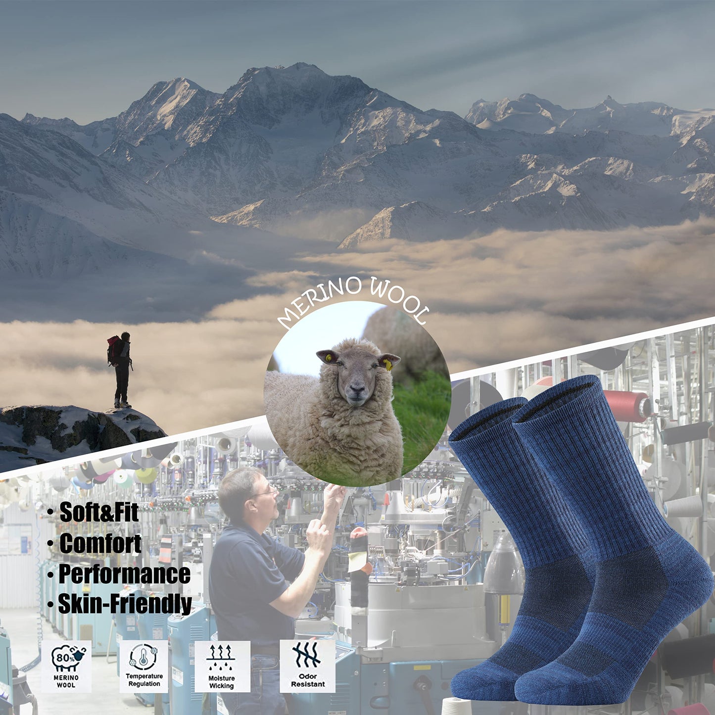 - Ortis Men's Merino | Wool Moisture Wicking | Outdoor Hiking Socks | Pack of 4 -