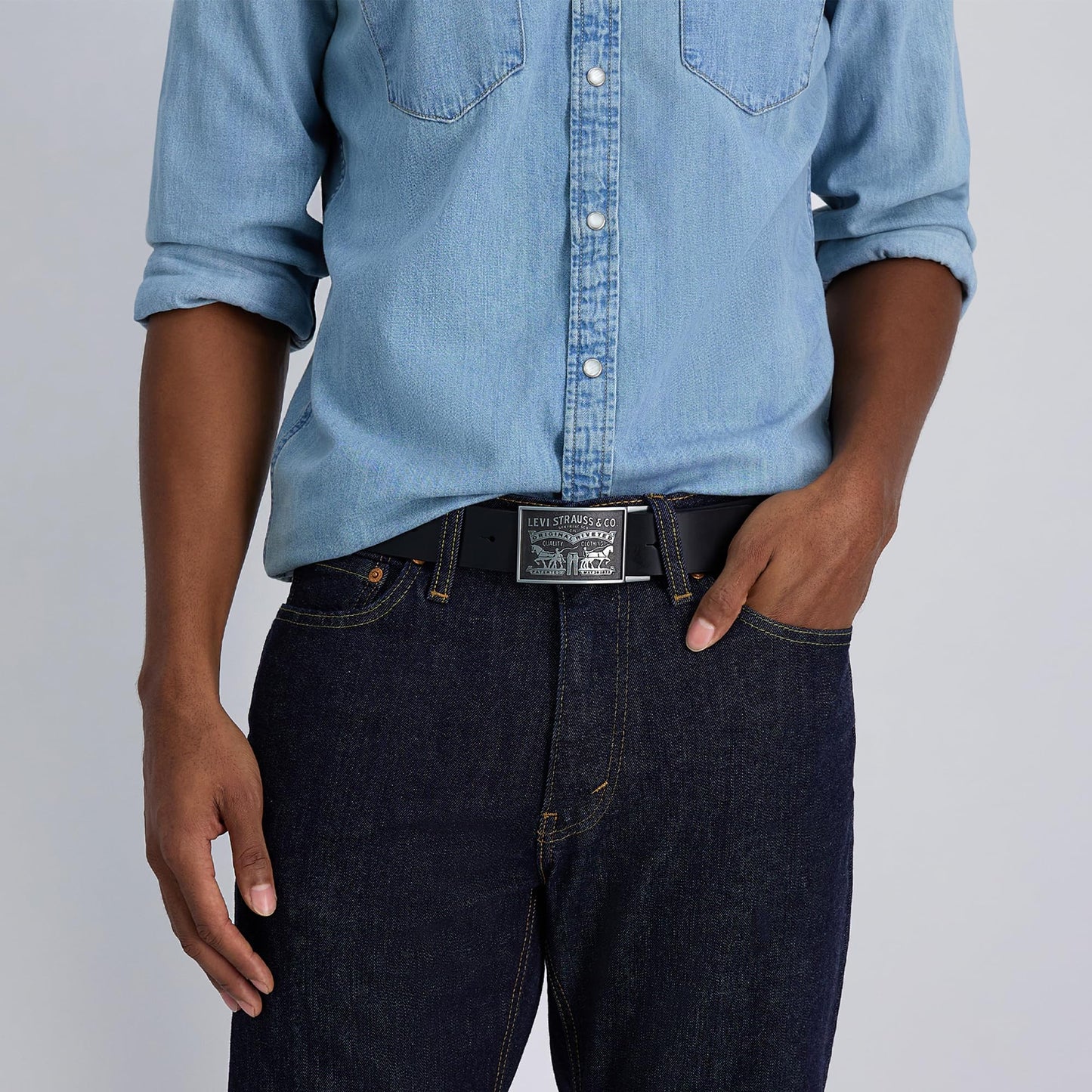 - Levi's Men's Leather Belt With Plaque Buckle | Medium -