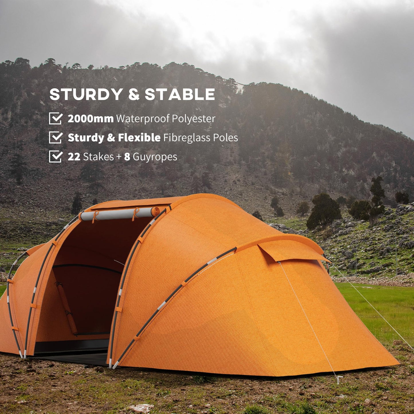 - Outsunny 4-6 Man Camping Tent | Two Bedroom | Hiking Sun Shelter -