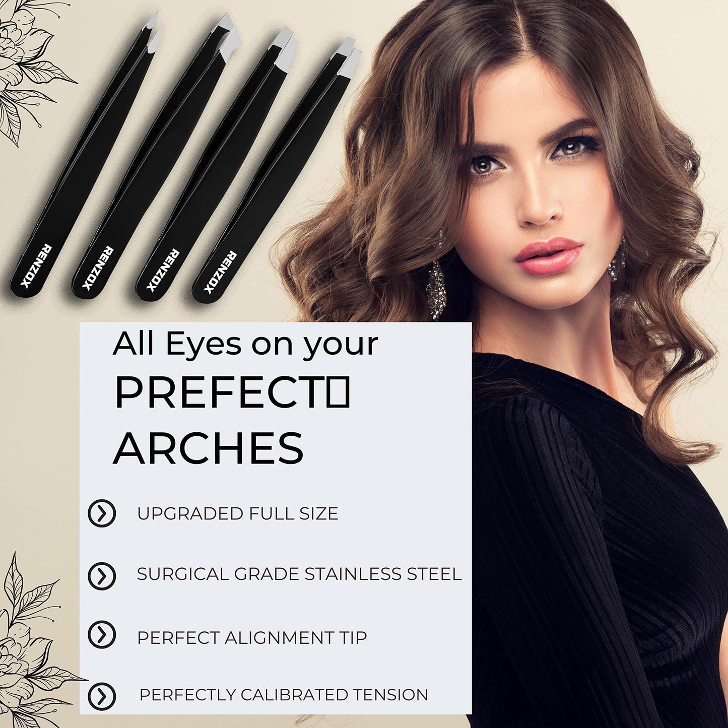 - Renzox Tweezers for Facial Hair | Hair Removal | Eyebrow Tweezers |  Stainless Steel Black -