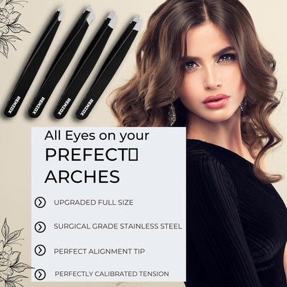 - Renzox Tweezers for Facial Hair | Hair Removal | Eyebrow Tweezers |  Stainless Steel Black -