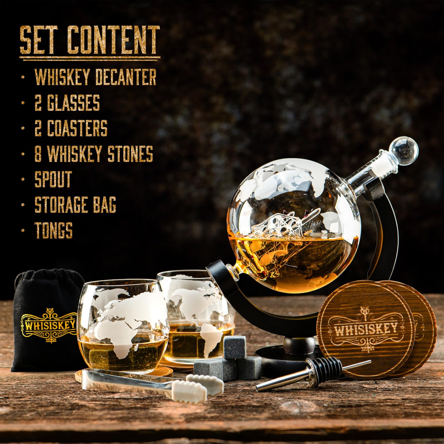 - Whisiskey – Whiskey Decanter – Globe - 900 ml – Whiskey Carafe Set