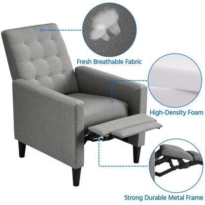 - Yaheetech Grey Modern Recliner Chair Adjustable Reclining Armchair Upholstered Sofa Couch.