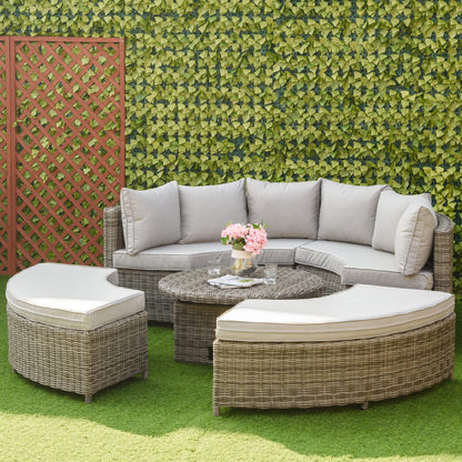 - Outsunny 5 Pieces | Outdoor PE Rattan | Round Garden Daybed with Cushions -