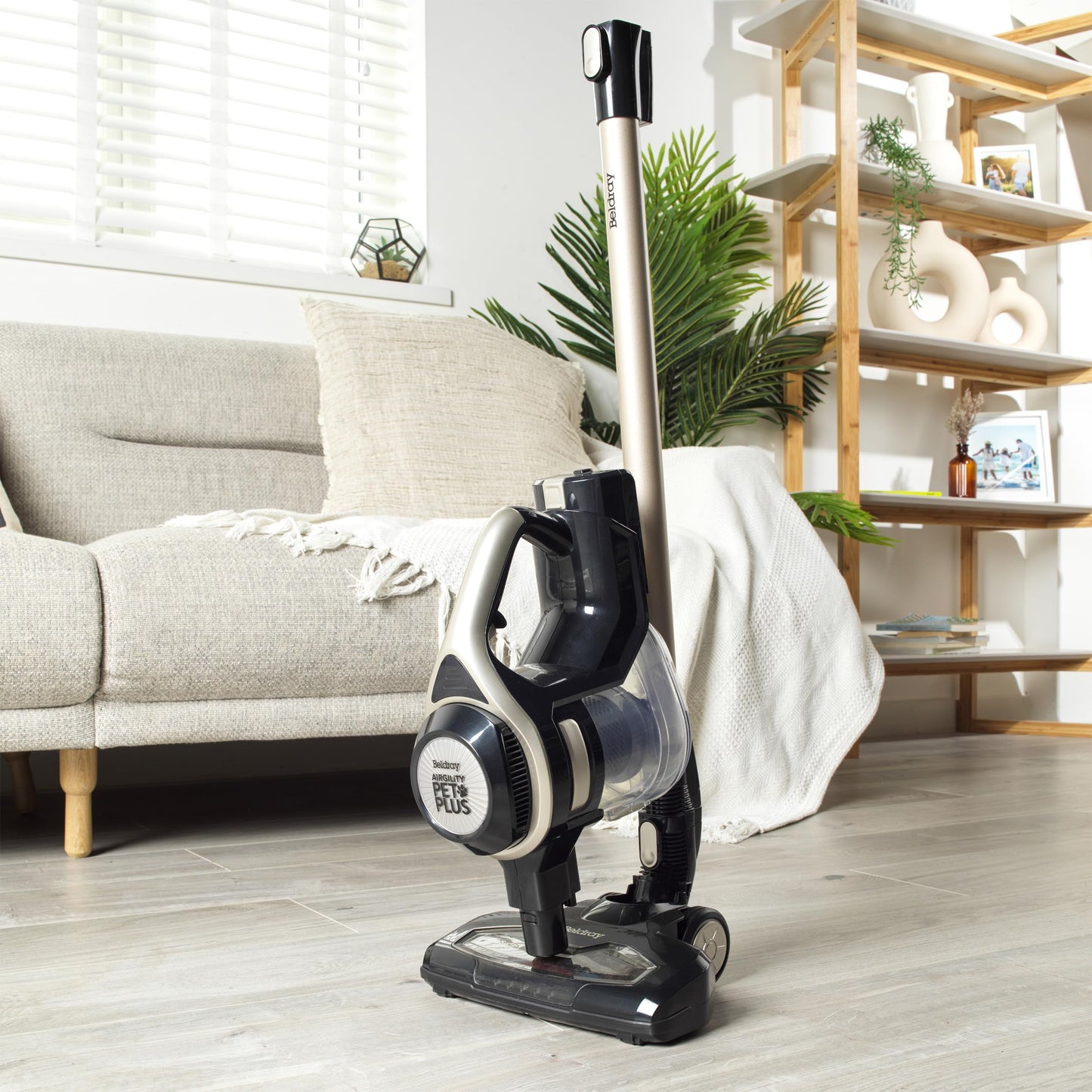 Beldray BEL01195-150 Airgility+ Cordless Stick Vacuum – Upright Vacuum Cleaner, 22.2V Rechargeable Battery, Handheld Car Vac, Motorised LED Floor Brush, 1.2 L Dust Tank, Includes Pet Tool, Platinum