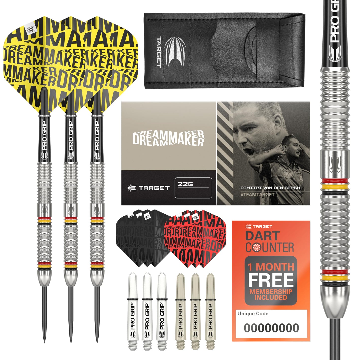 - TARGET Darts | Dimitri van den Bergh Dimi | 24G | 80% Tungsten Steel | 9 Pro Grip Shafts | 9 Pro Ultra Flights | Dart Wallet Bundle -