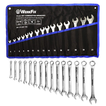 - WerkFix Combination Spanner Set 15-Piece 6-21 mm