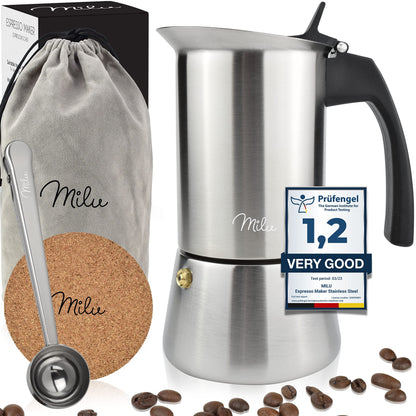 - Milu Espresso Maker Induction Hob | 2, 4, 6, 9 Cup| stainless steel Espresso Pot -