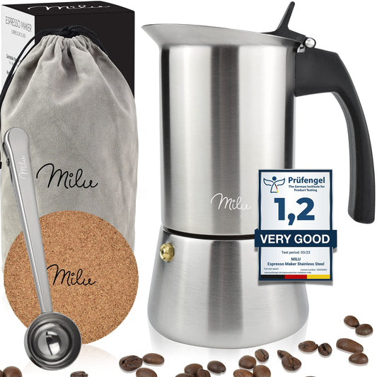 - Milu Espresso Maker Induction Hob | 2, 4, 6, 9 Cup| stainless steel Espresso Pot -