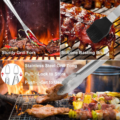 - Herogo BBQ Tool Sets | 6 Piece Heavy Duty Stainless Steel Barbecue Accessories with Portable Bag -