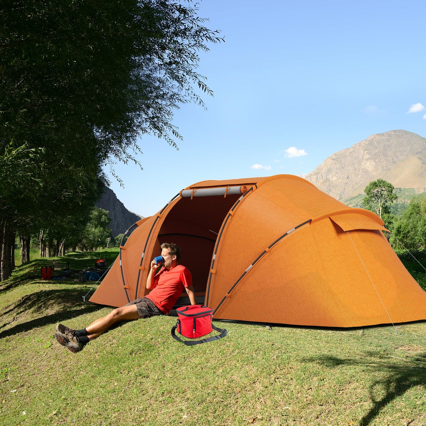 - Outsunny 4-6 Man Camping Tent | Two Bedroom | Hiking Sun Shelter -