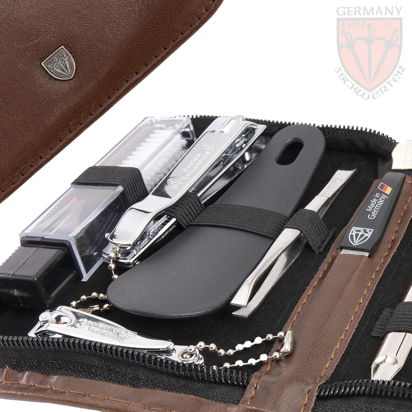 3 Swords Germany - brand quality 10 piece manicure pedicure grooming kit set for professional finger & toe nail care scissors clipper fashion leather case in gift box, Made by 3 Swords (1474)