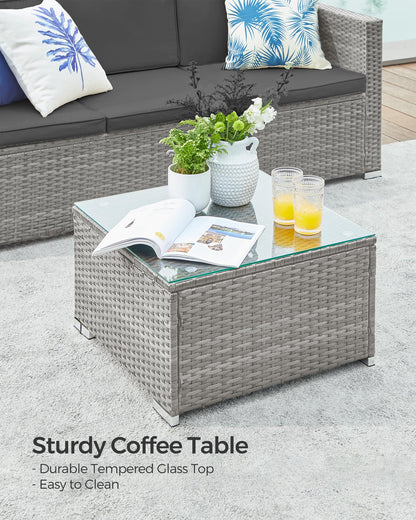 - SONGMICS Garden Furniture Set | PE Rattan Patio Furniture Set | Outdoor Corner Sofa Couch | Comes With Cushions and Glass Table | Grey GGF005G55 -