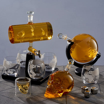 - Oak & Steel | Skull Glass Decanter | 6 Skull Glass Shot Glasses -