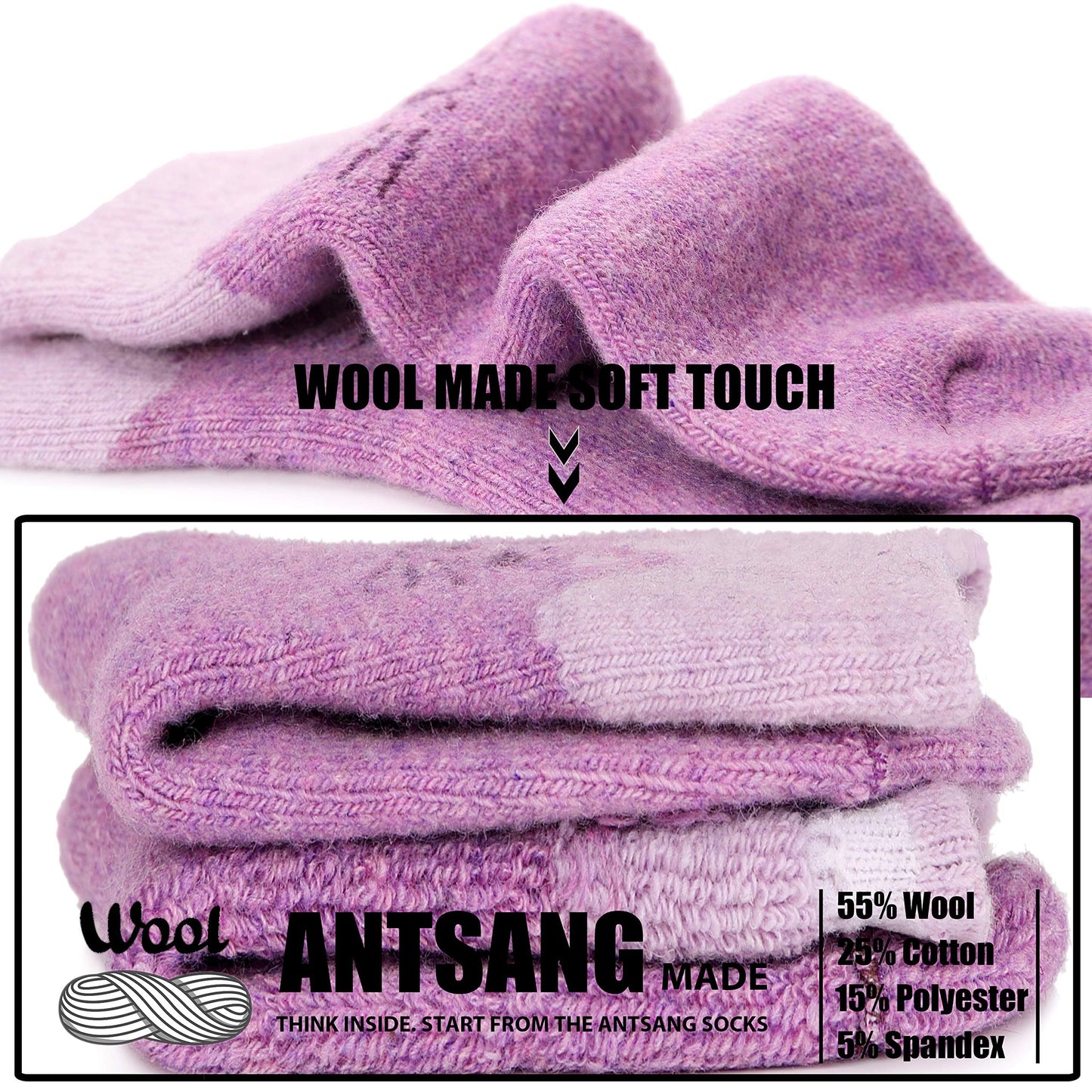 ANTSANG Kids Merino Wool Walking Socks for Toddlers Boys Girls Winter Hiking Thick Warm Heavy Thermal Cosy Crew Boot Cabin Gift Socks 6 Pairs(Little Cat,4-7 Y)