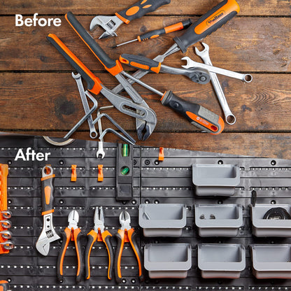 - VonHaus 44 Piece Wall Mounted Pegboard Hook, Storage Bins and Panel Set -