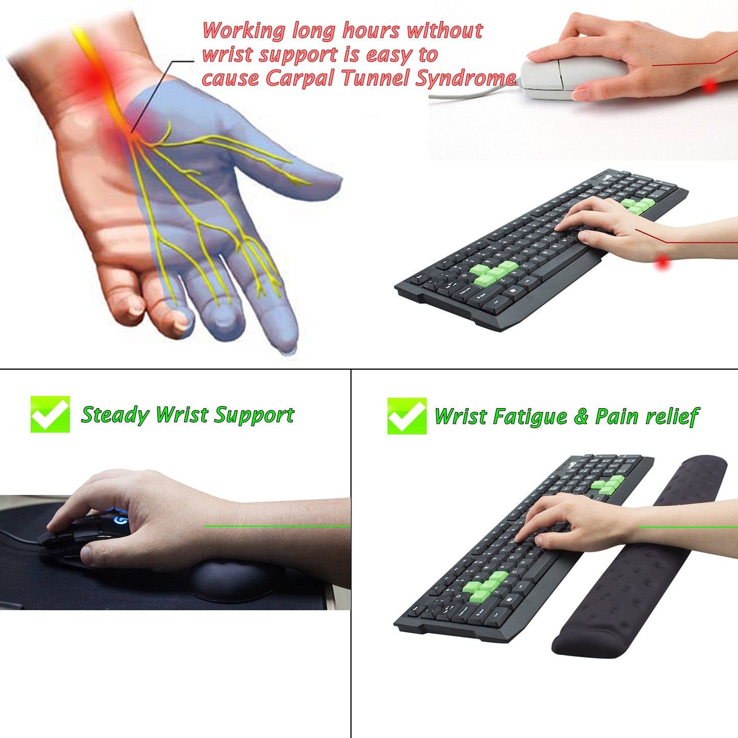 BRILA Memory Foam Mouse & Keyboard Wrist Rest Support Pad Cushion Set for Computer, Laptop, Office Work, PC Gaming - Massage Holes Design (Black Bundle)